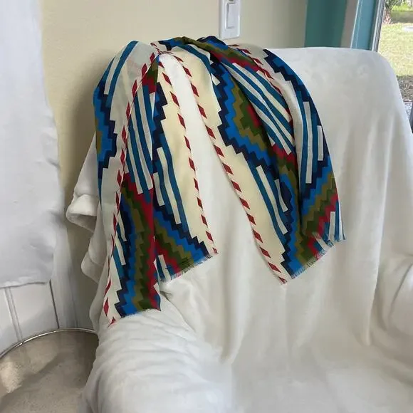 A Smithsonian Institution Reproduction Colorful Womens Geometric Scarf 57 X 14 - Picture 2 of 5
